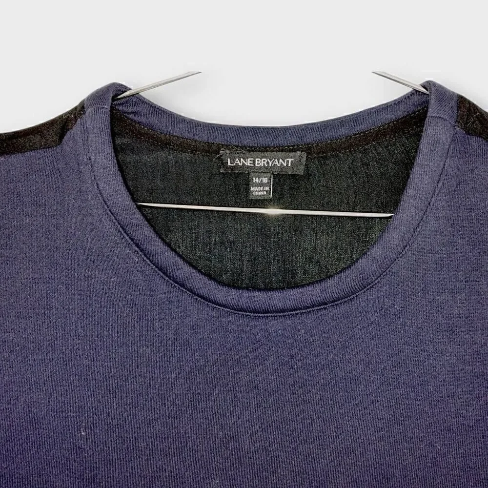 Lane Bryant Womens Top Sz 14-16 Long Ruffle Sleeves Navy Black Pullover Bohemian